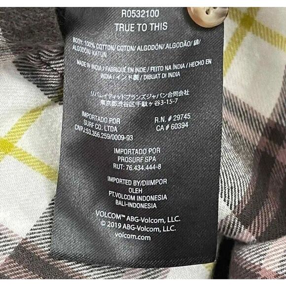 Volcom Flannel Shirt Girls Size 8/10 Espresso Plaid  Getting Rad Button Up NEW - Picture 13 of 16